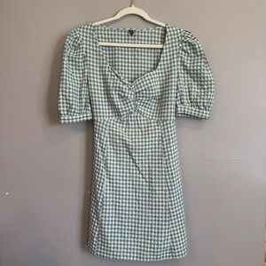 Nobody's Child Green Gingham Check Midi Puff Sleeve Dress Size‎ 10 Trad Wife